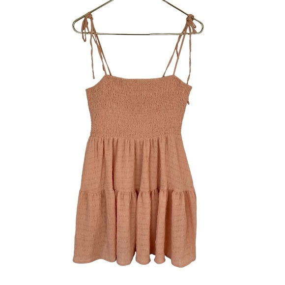 ⭐️2/$20 Lulu’s Where the Sun Goes Light Orange Smocked Tie-Strap Mini Dress - Picture 11 of 14